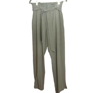 Black Paper Bag Waist Dress Pants with Belt